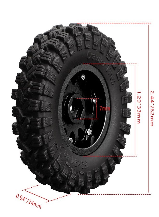 GLOBACT Aluminum 1.2in Beadlock Wheel Tires Soft Sticky Rubber Tires 62 * 24mm for 1/18 TRX4M 1/24 Axial SCX24 RC Crawler Car Upgrade Accessories (4Pcs Black) - Image 2